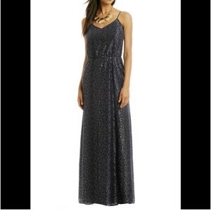 Lilly Pulitzer Womens Navy Blue Silver Metallic Lace Maxi Dress Size M